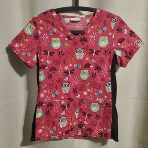 Scrubstar Pink Owl Print Scrub Top Medical Apparel